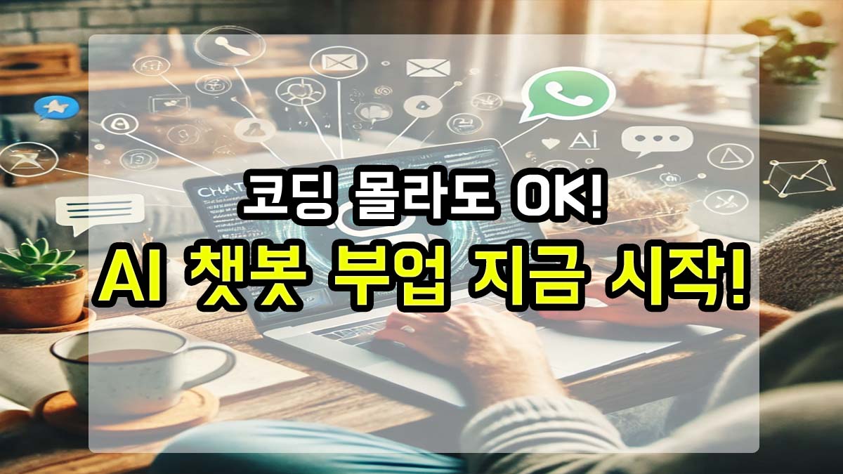코딩 없이 시작 가능한 AI 챗봇 부업을 강조하는 썸네일 이미지