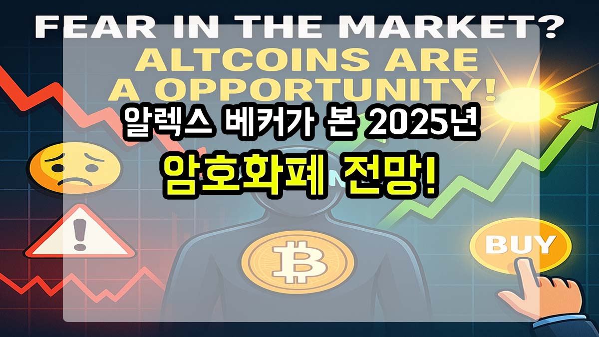 암호화폐 시장의 하락과 상승을 상징하는 그래프 이미지. 공포와 매수 기회를 대비시키며 비트코인 캐릭터와 'BUY' 버튼이 강조된 썸네일