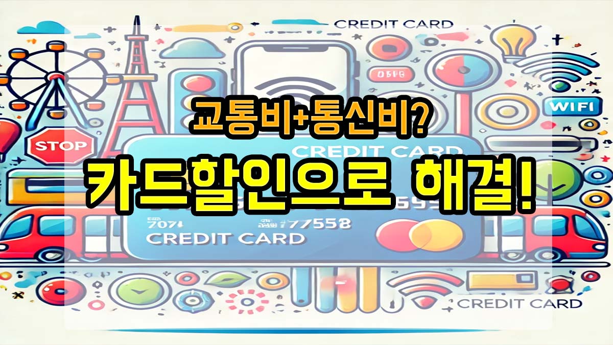 교통비와 통신비 절약을 상징하는 카드 할인 일러스트 이미지
