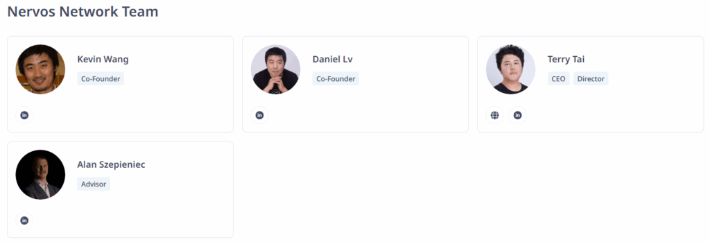 Nervos Network 팀 구성 – 공동 창립자 및 핵심 멤버 너보스 네트워크 핵심 개발팀 및 창립자 소개, Kevin Wang 외 3인