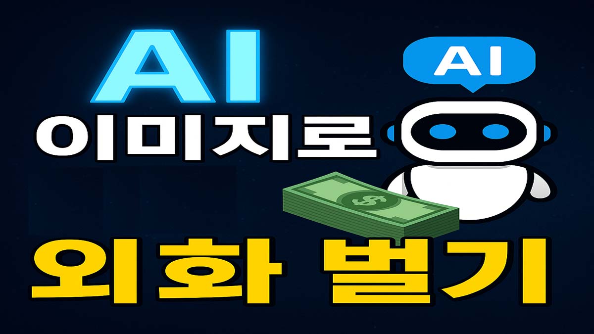 AI 이미지로 외화 수익을 벌 수 있다는 메시지를 담은 썸네일 이미지. 귀여운 AI 로봇과 달러 이미지가 포함됨