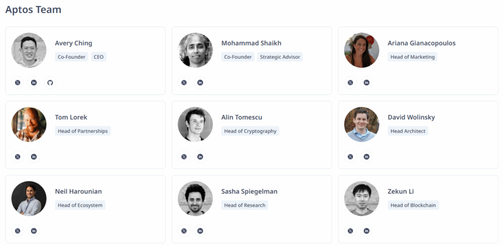 Aptos 개발팀 주요 인물 사진
