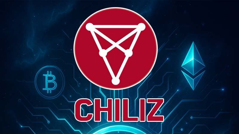칠리즈(CHZ) 코인 로고와 블록체인 배경 이미지