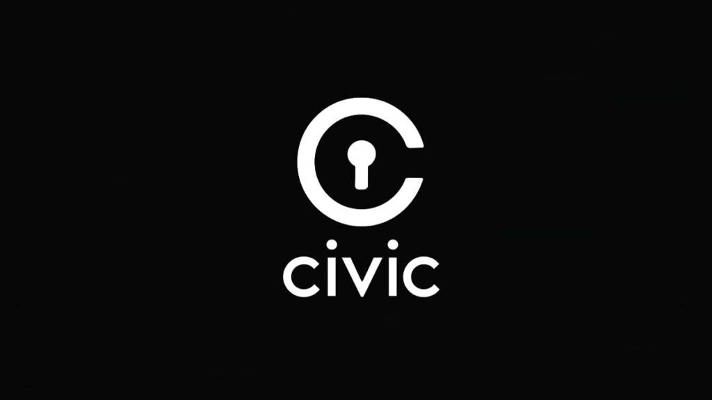 검정 배경 위에 흰색 Civic 코인 로고가 중앙에 배치된 이미지