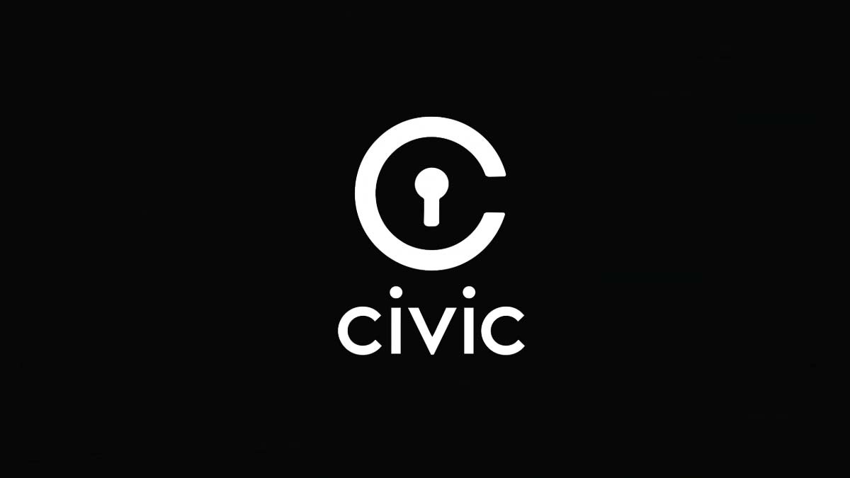 검정 배경 위에 흰색 Civic 코인 로고가 중앙에 배치된 이미지